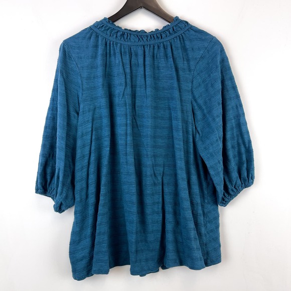 Lane Bryant (14/16 Plus) Blouse Puff Sleeve Stripe Blue Faux Button - Picture 6 of 9